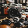 Vintage Fujifilm cameras on display, showcasing classic models and designs.